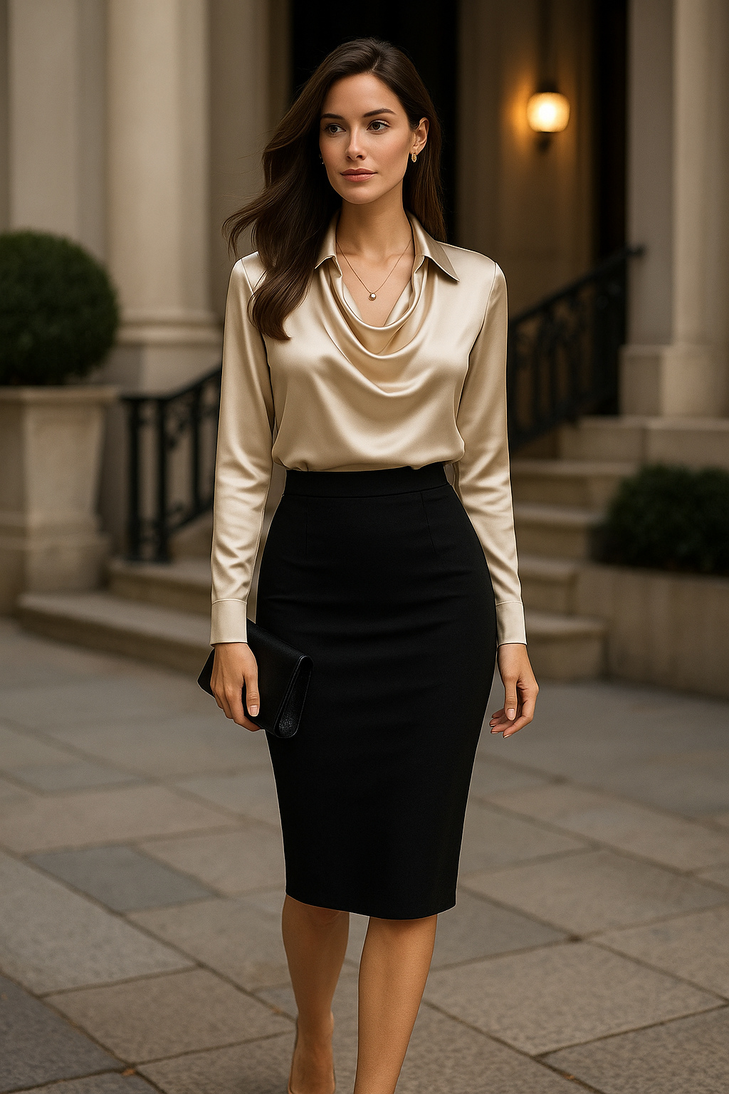 Noelle™ | Shiny Blouse with Pleated Neck